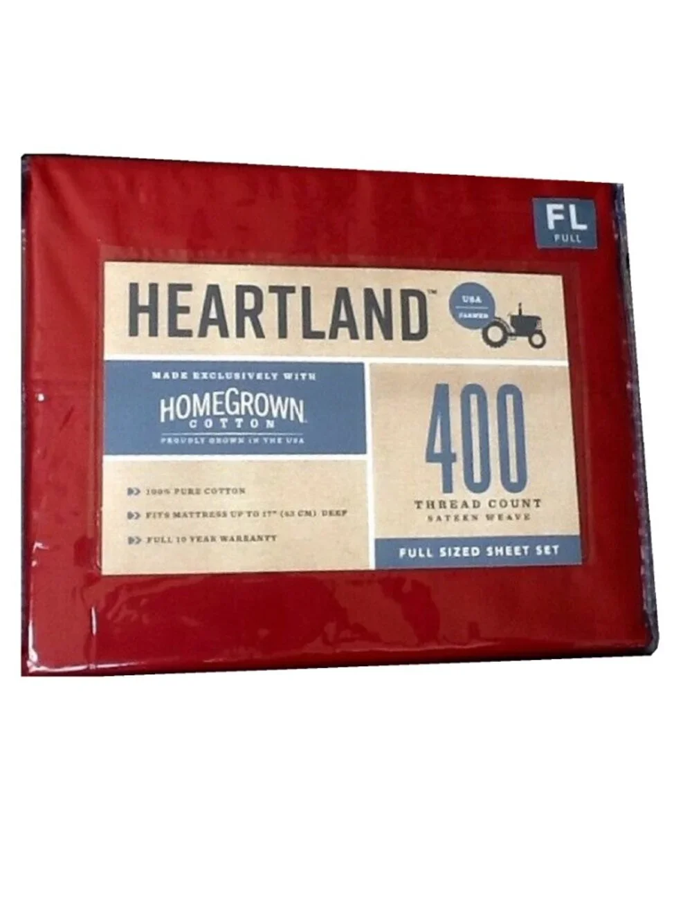 new RED Heartland 400 Thread Count 100% Cotton Sateen Weave FULL Sheet Set